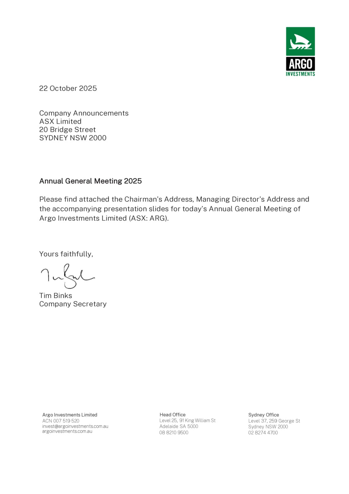AGM - Chairman & MD Addresses and presentation slides