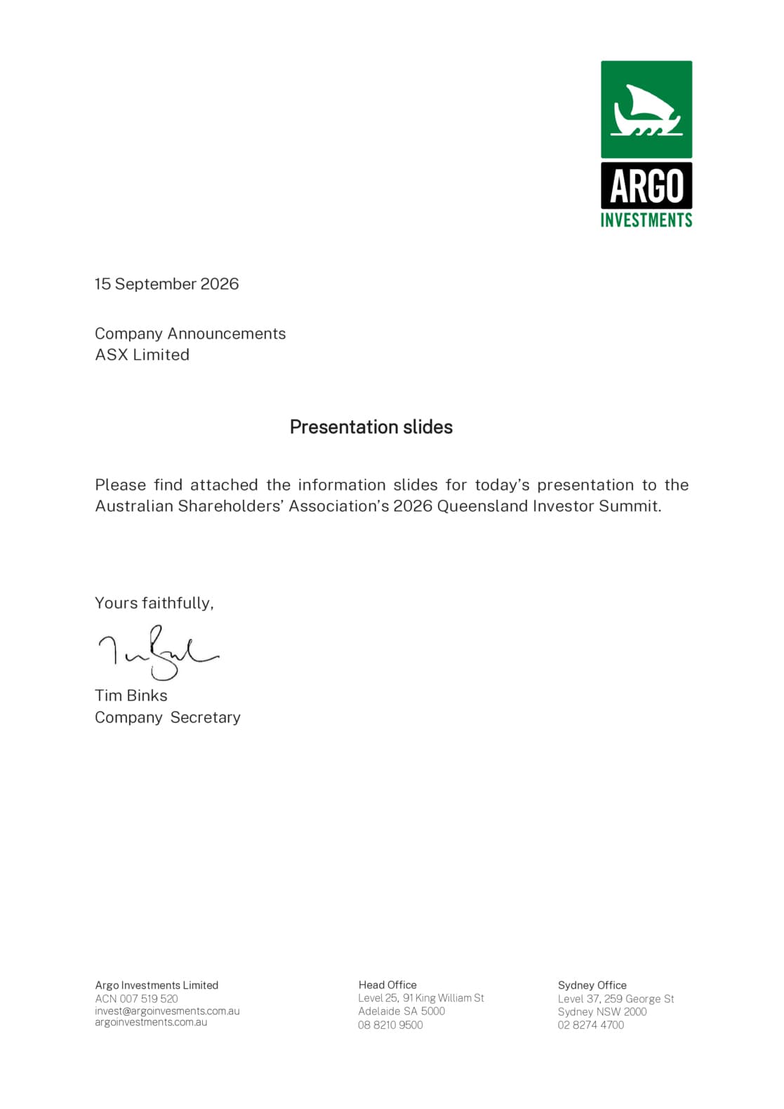 Presentation slides for ASA Investor Summit